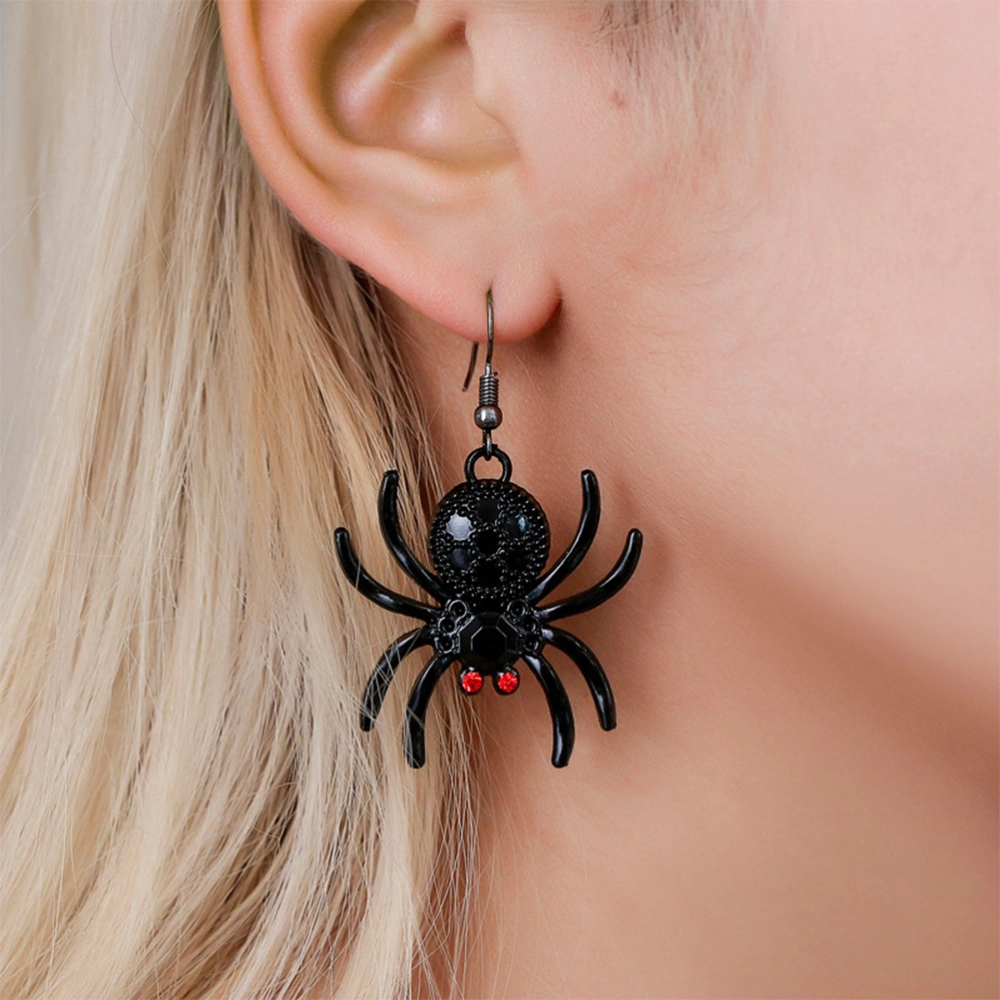 1 Pair of Creative Spider Shaped Ear Drop Exaggerate Animal Ear Dangle Halloween Dangler Ear Jewelry Black