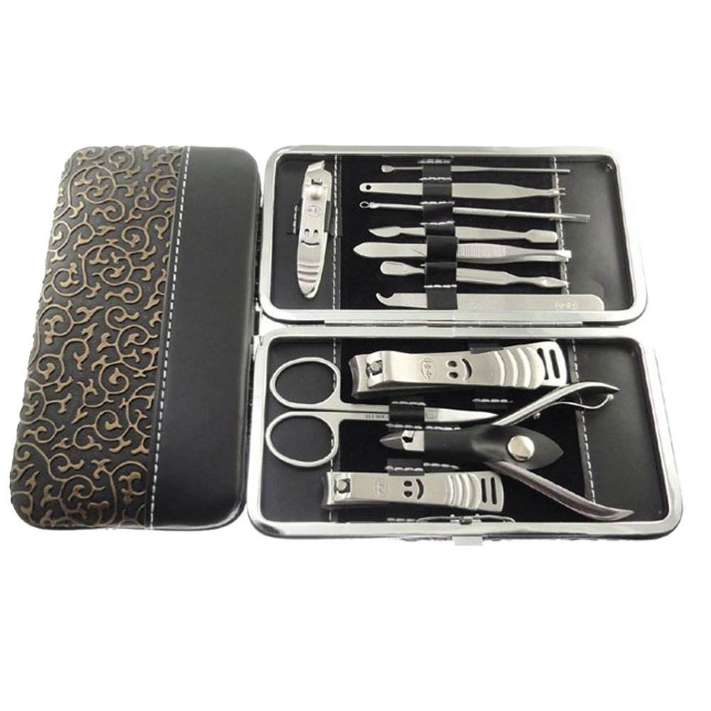 12pcs Stainless Steel Manicure Pedicure Set Nail Grooming Clipper Kit (Plant Print)