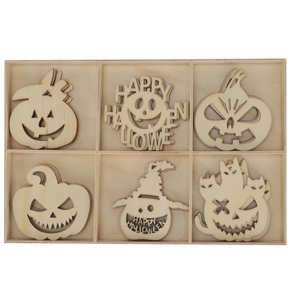 1 Set 30pcs Halloween Wood Pendants Halloween 6 Compartments Packaging Decor