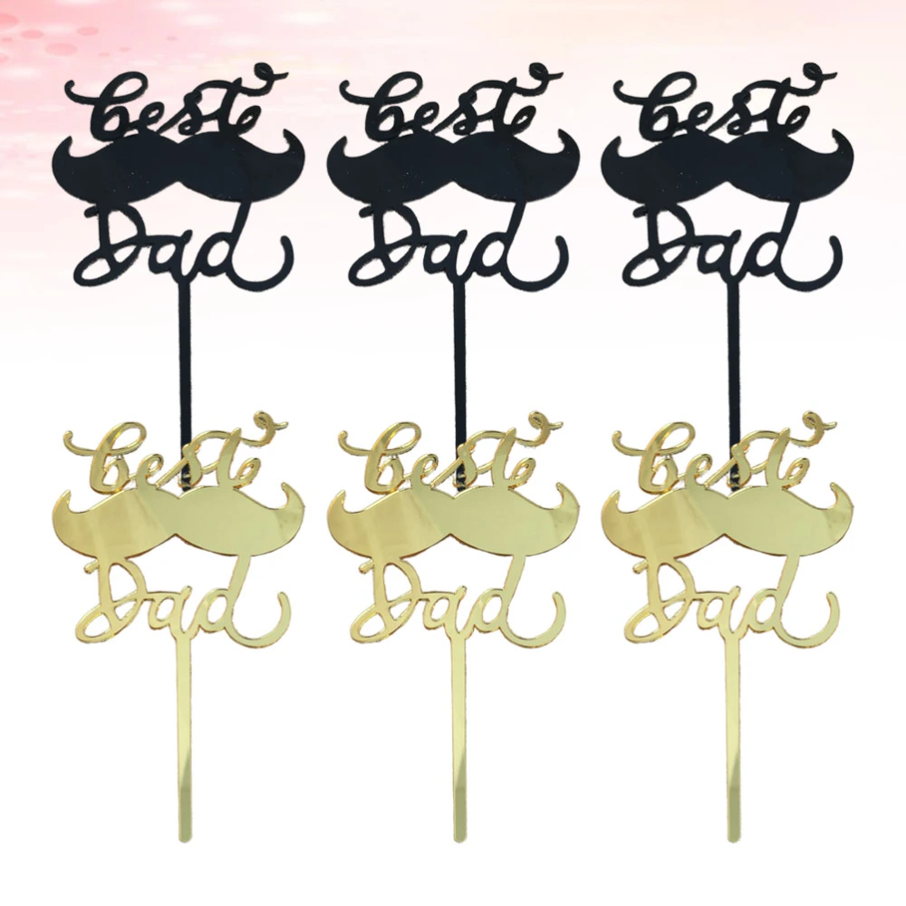 6pcs Acrylic Cake Toppers Letter Design Cake Picks Fathers Day Cake Decoration Cupcake Dessert Favor(3pcs Gold and 3pcs Black)