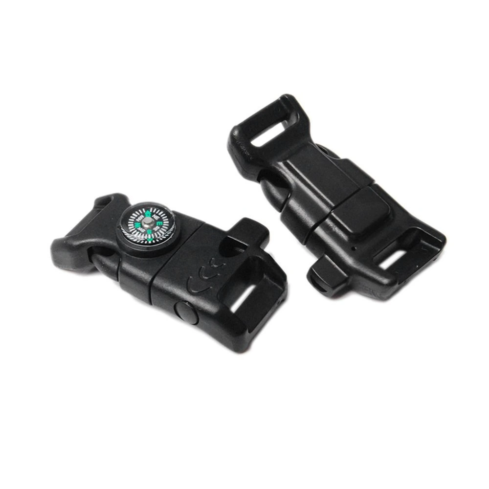 5pcs Survival Plastic Lock Travel Outdoor Release Buckle with Compass Whistle Buckle with Fire Starter Scraper (Black)