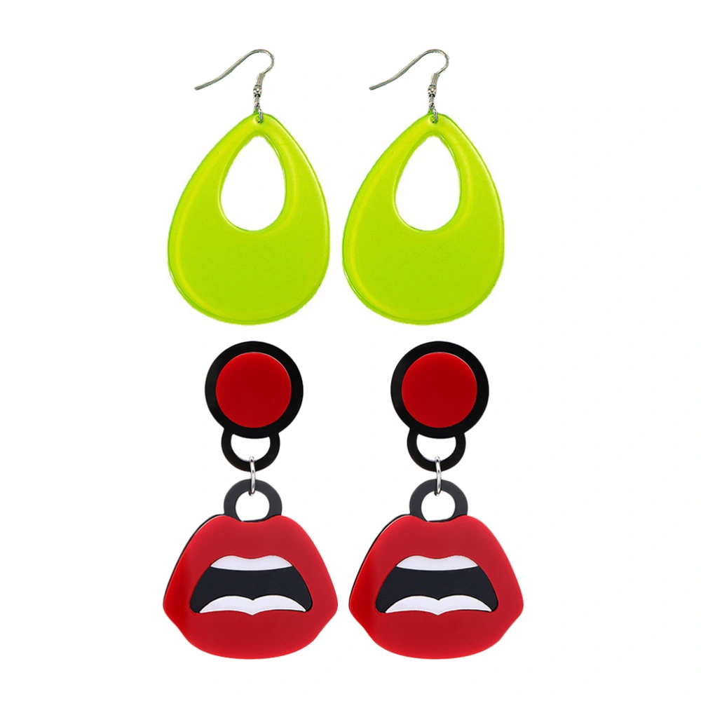 2 Pairs Girls Drop Earrings Women Retro Dangle Earrings Lady Fashion Earrings