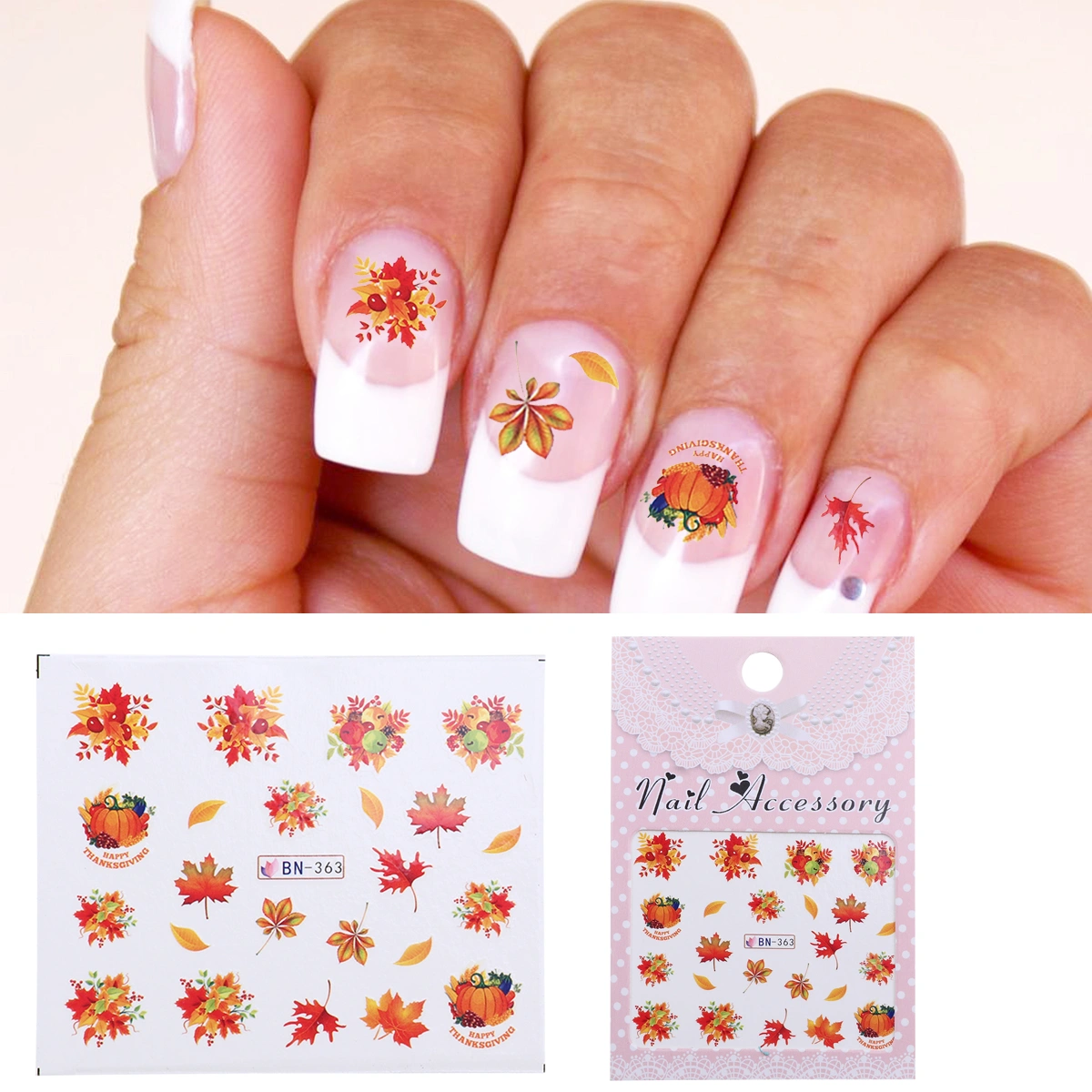 10 Sheets Thanksgiving Theme Nail Stickers 3D Nail Art Decals DIY Nail Art Decoration Self-adhesive Tip Stickers for Women Girls (BN-363)