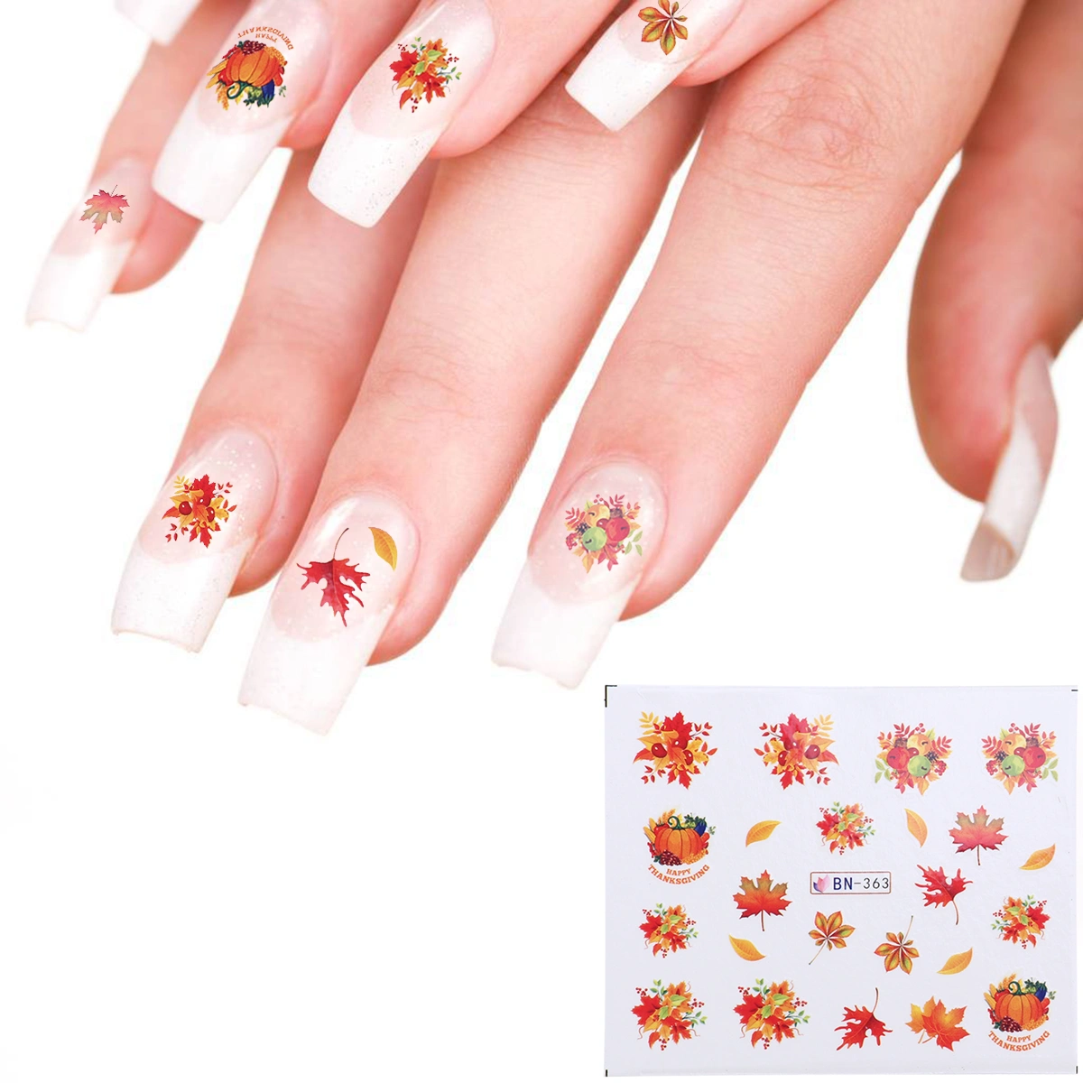 10 Sheets Thanksgiving Theme Nail Stickers 3D Nail Art Decals DIY Nail Art Decoration Self-adhesive Tip Stickers for Women Girls (BN-363)