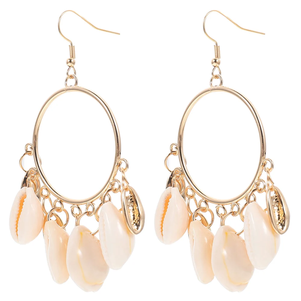 Bright Color Seashells Eardrop Fashion Earrings Decorative Ear Jewelry (White)