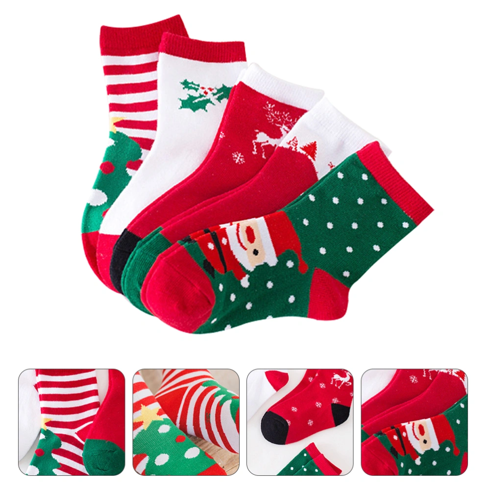 5 Pairs Christmas Themed Sock Cold Protection Sock Casual Warm Toddler Socks