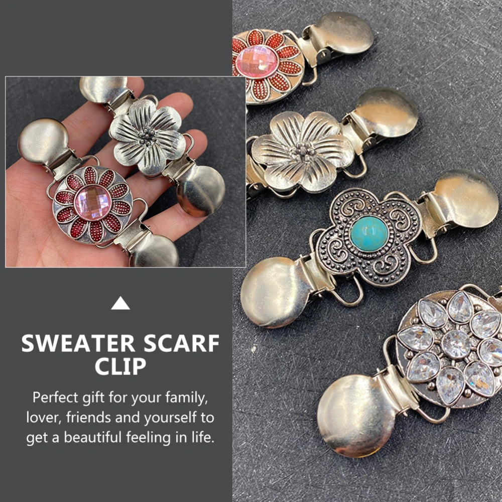 4Pcs Vintage Flower Sweater Shawl Clips Cardigan Clips Clothes Decoration