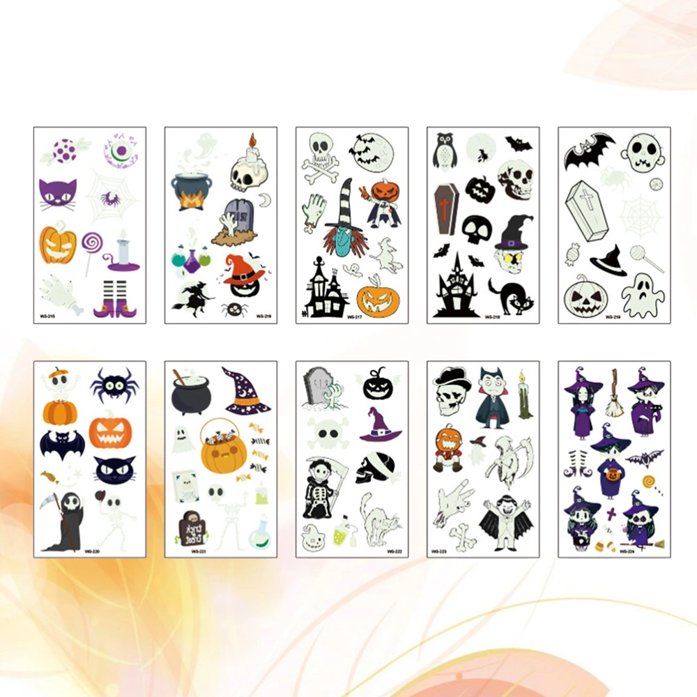 20pcs Halloween Luminous Stickers Cartoon Temporary Tattoos Decorative Sticker Waterproof Halloween Paste