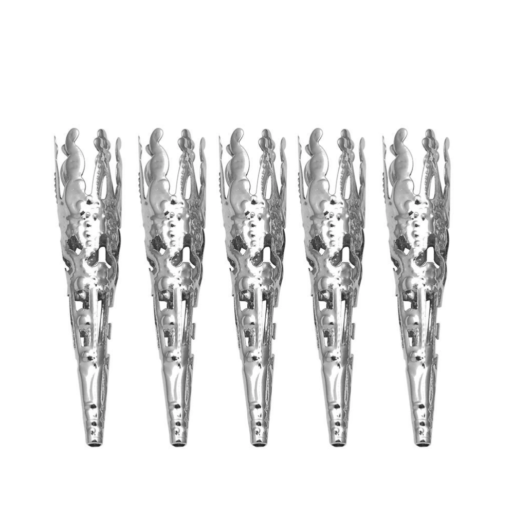 100PCS Long Trumpet Flower Holder 5-Petal Iron Bead Cones Filigree Beads Caps DIY Crafting Earring Jewelry Making (White K Color)