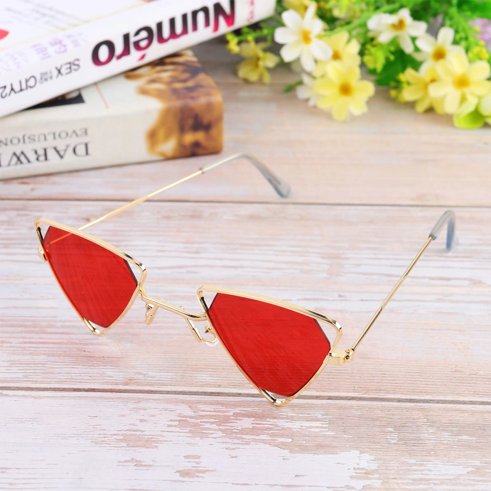 1PC Metal Frame Sunglasses Hollow-out Triangle Glasses Personality Three-pointed Star Blindfold Stylish UV-proof Glasses for Women (Red+Golden)