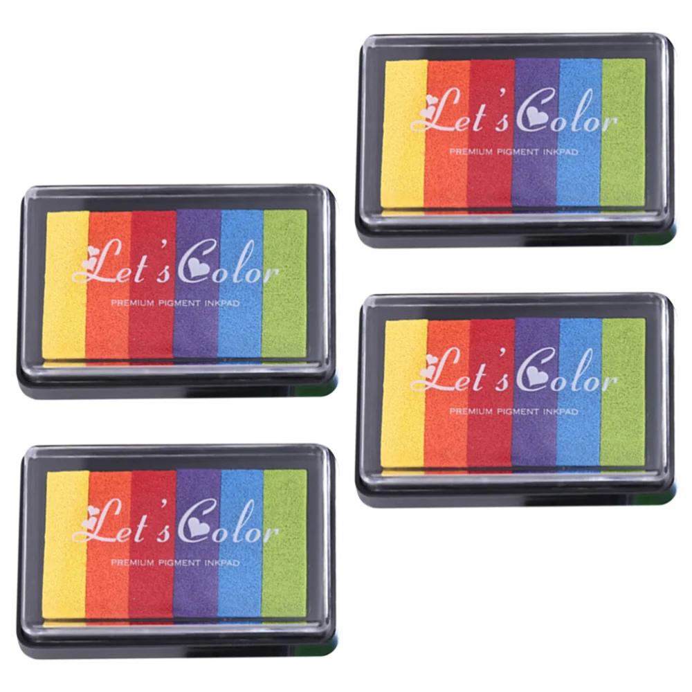 4Pcs Rainbow Color Craft Ink Pad Colorful Inkpad Finger Palm Ink Stamps Kids DIY Graffiti Inkpad Colorful