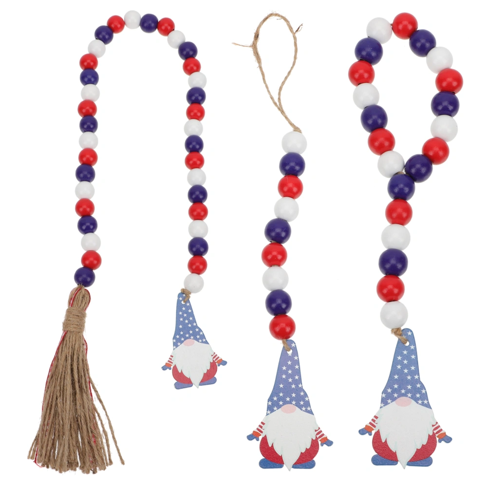 3Pcs Independence Day Wooden Bead String Wall Hanging Decor Tassel Bead Pendant