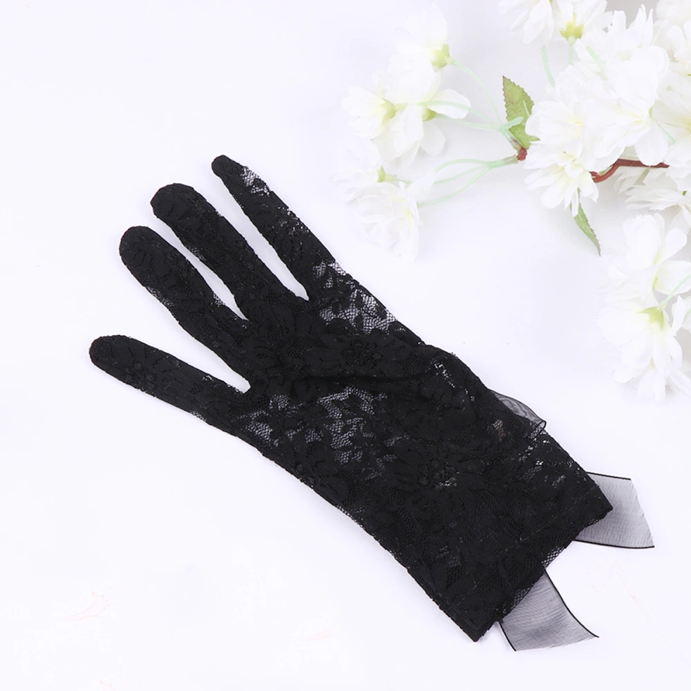 1 Pair Black Cycling Bow Gloves Elegant Lace Gloves Bowknot Sun Protection Mitten Dress Up Supplies 