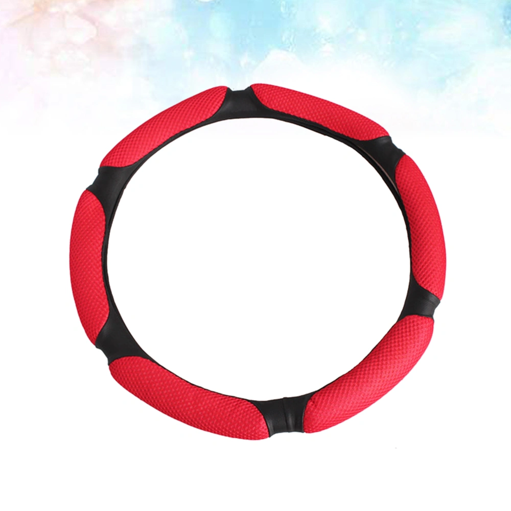 Fashion Leather Car Steering Wheel Cover Anti-slip Wheel Sleeve 3D Handle Protector (Red 38cm)