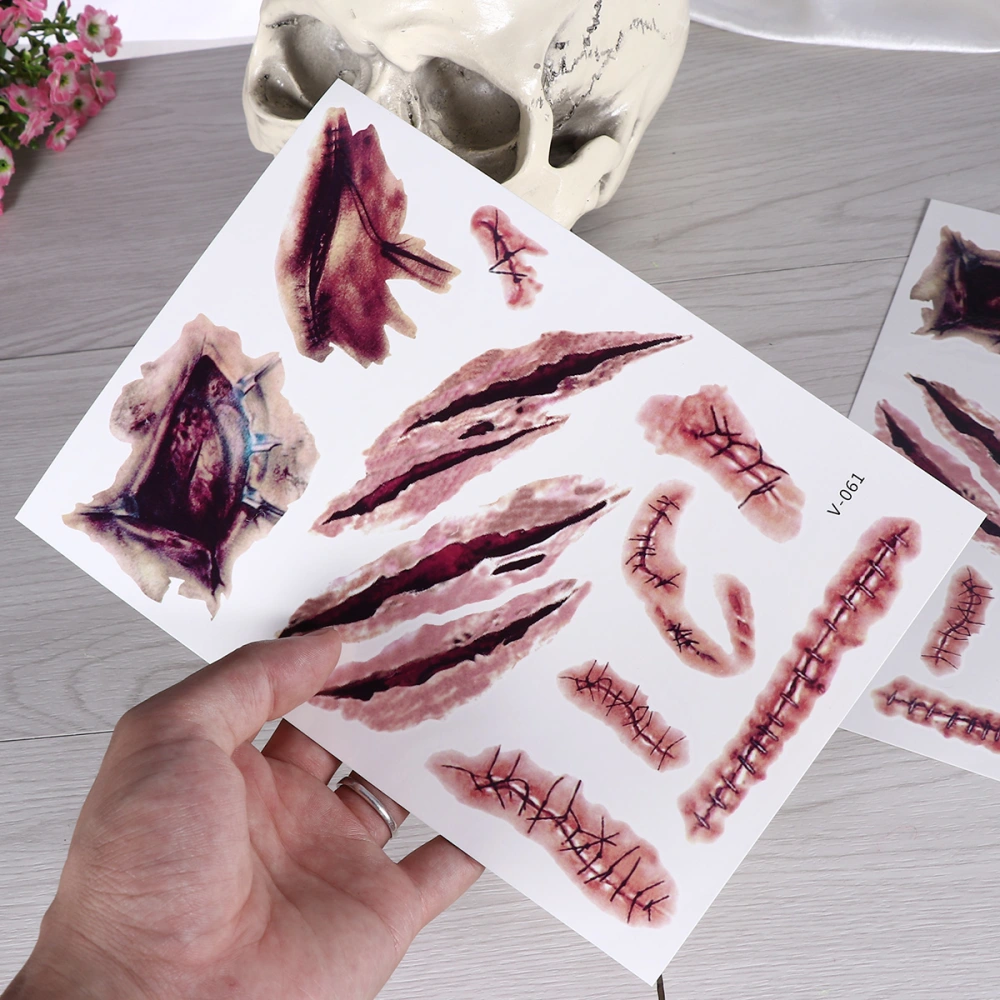 2pcs Realistic Bloody Wound Stitch Scar Temporary Sticker Scab Halloween Masquerade Props for Cosplay