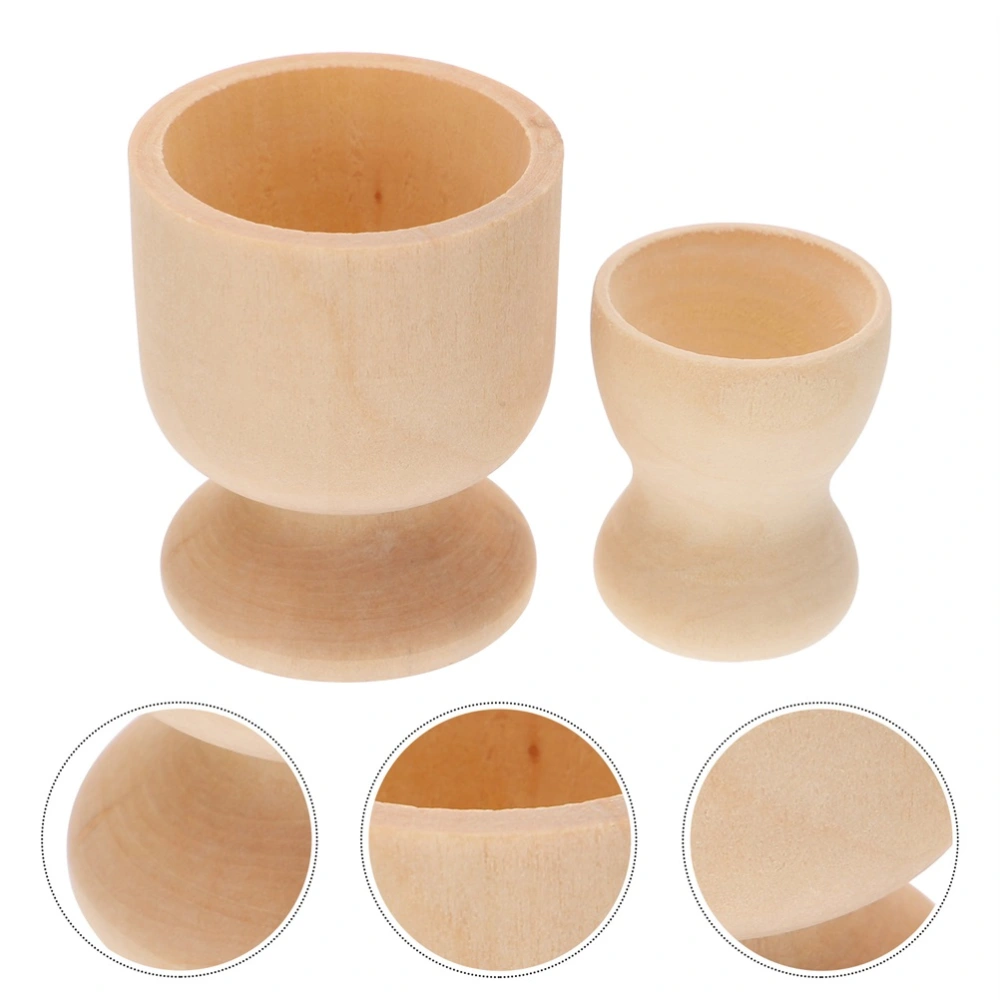 12Pcs Wood Egg Cup Interesting Children DIY Egg Cup Easter Graffiti Egg Cups