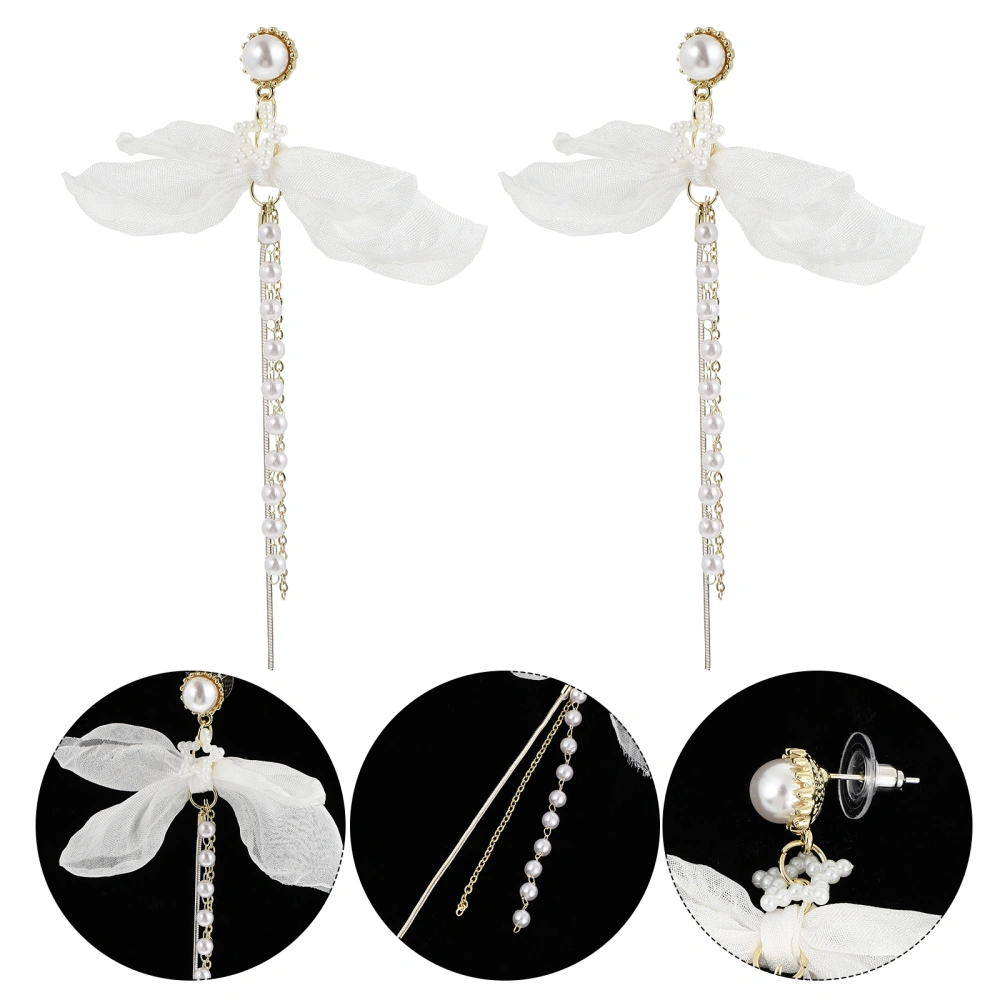 1 Pair Fashion Ear Jewelries Lovely Cloth Ear Rings Bow Pearl Tassel Earrings