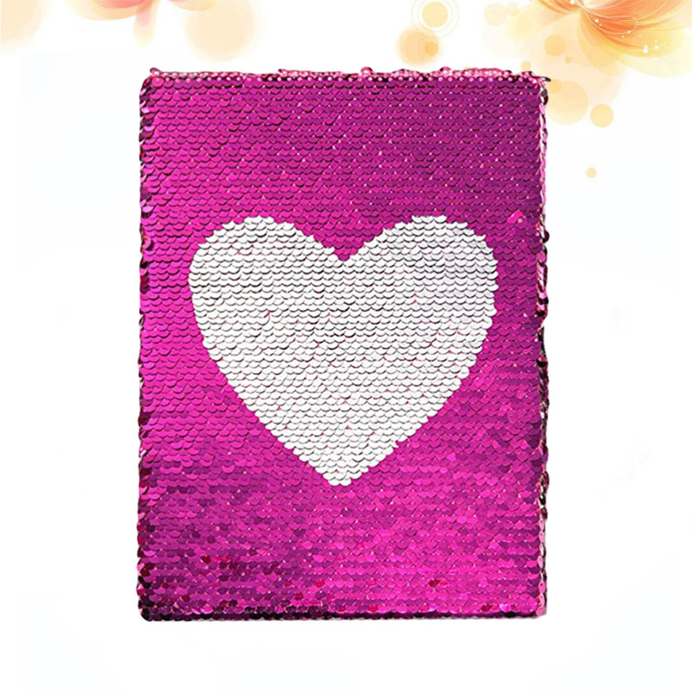 A5 Heart Sequin Notebook Notepad Memo Notebook with Sequin Cover for Diary Journal Travel (Rosy)