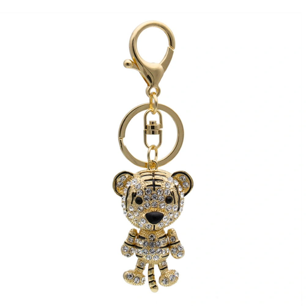 Tiger Rhinestone Alloy Keyring Keychain Fashion Keyring Purse Bag Pendant Decoration Creative Gift (Golden and White)