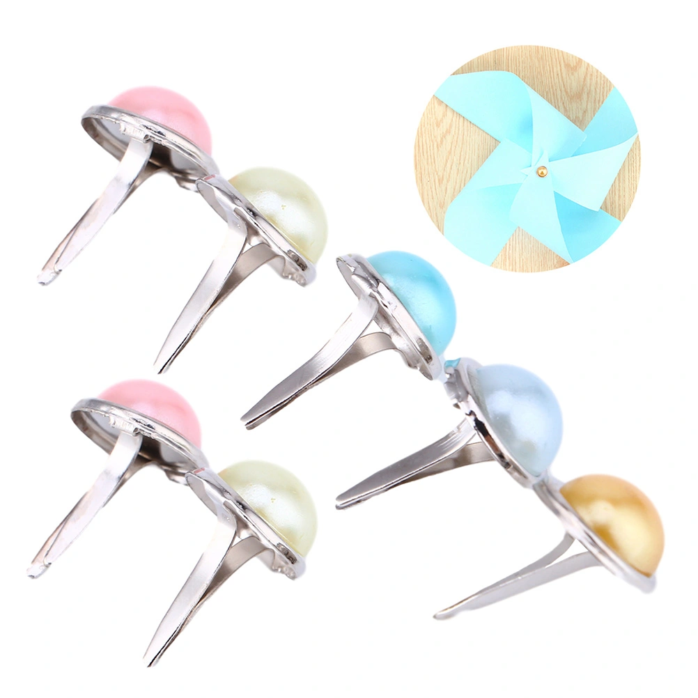 100Pcs Decorative Mini Brads Round Paper Fasteners Pearl Design Brads Random Color