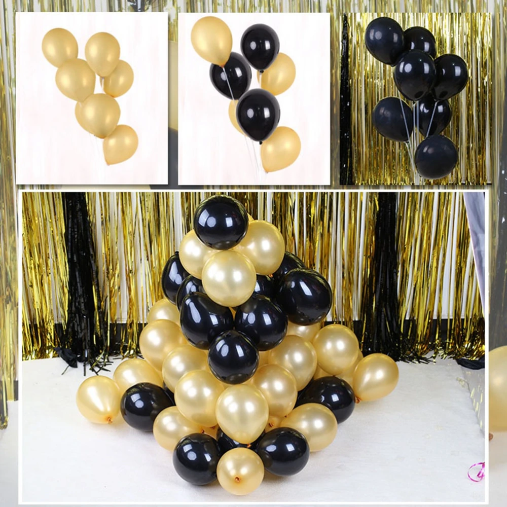 Party Supplies Set 10 Inches Latex Balloons Rain Curtain Set Room Layout Party Decoration for Adults Children (Balloon Pole+10x10 Inches Black and Golden Latex Balloon+2xBlack and Golden Rain Curtain+Banner)