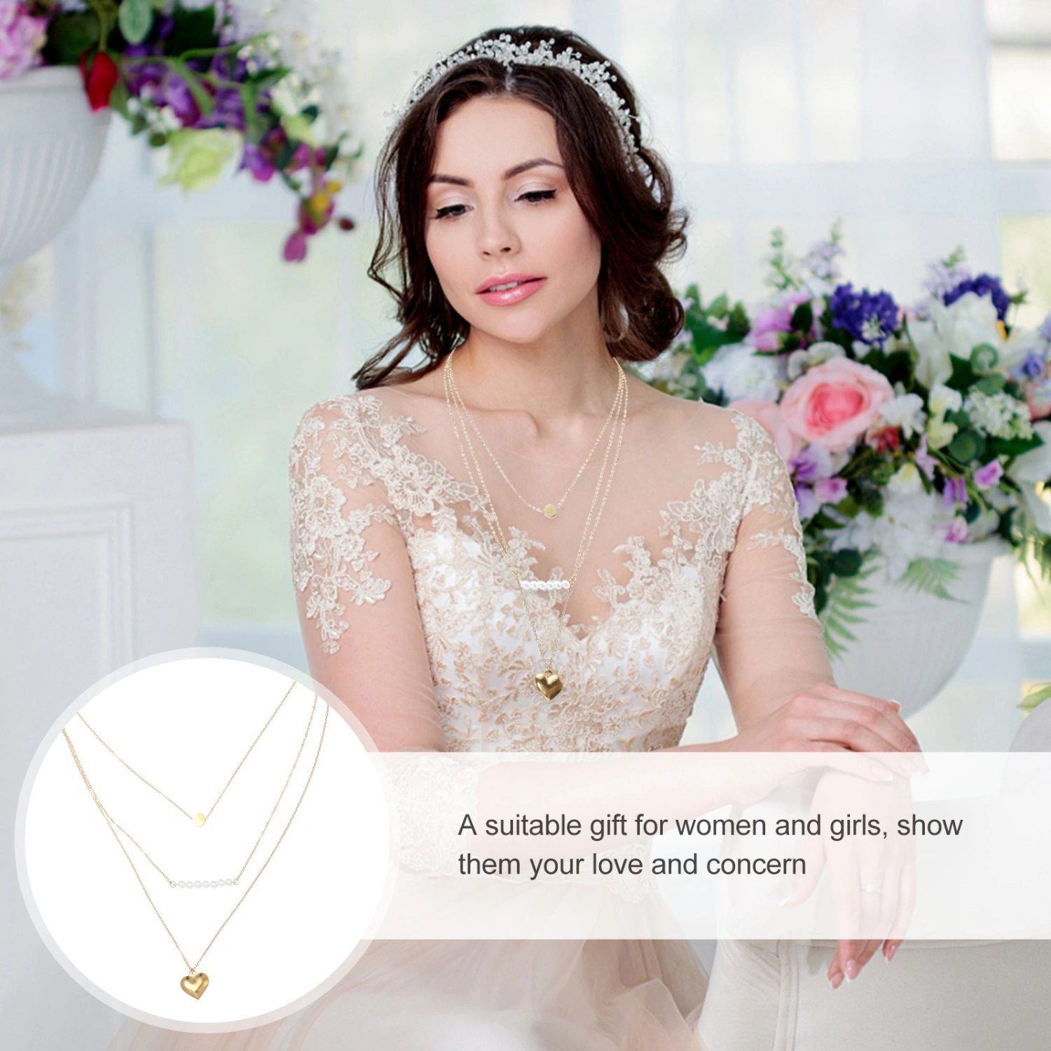 Fashion Multiple Layers Heart Pendant Clavicle Chain Necklace Women Jewelry Gift