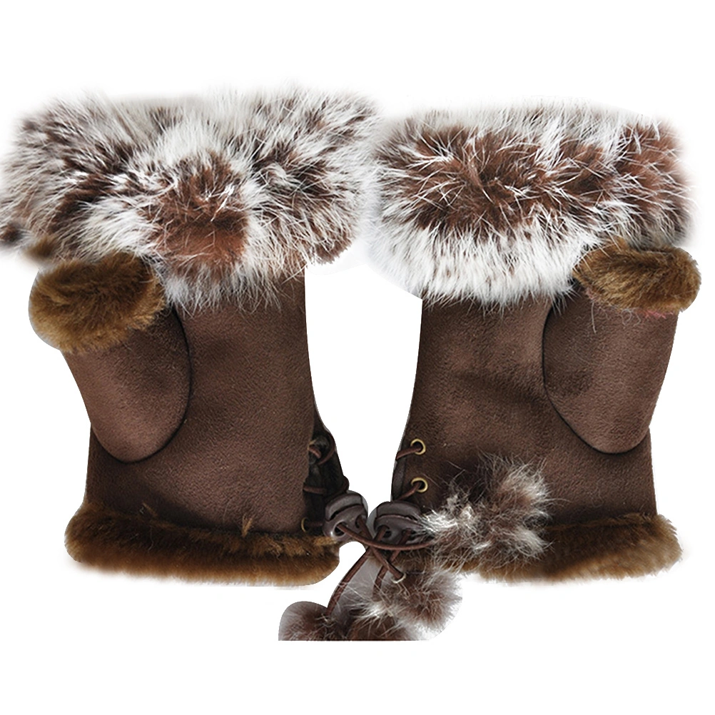 1 Pair Womens Girls Half Finger Gloves Winter Warm Stylish Wool Mittens Fingerless Wrist Short Gloves Hand Warmer Costume Christmas Gift (Coffee)