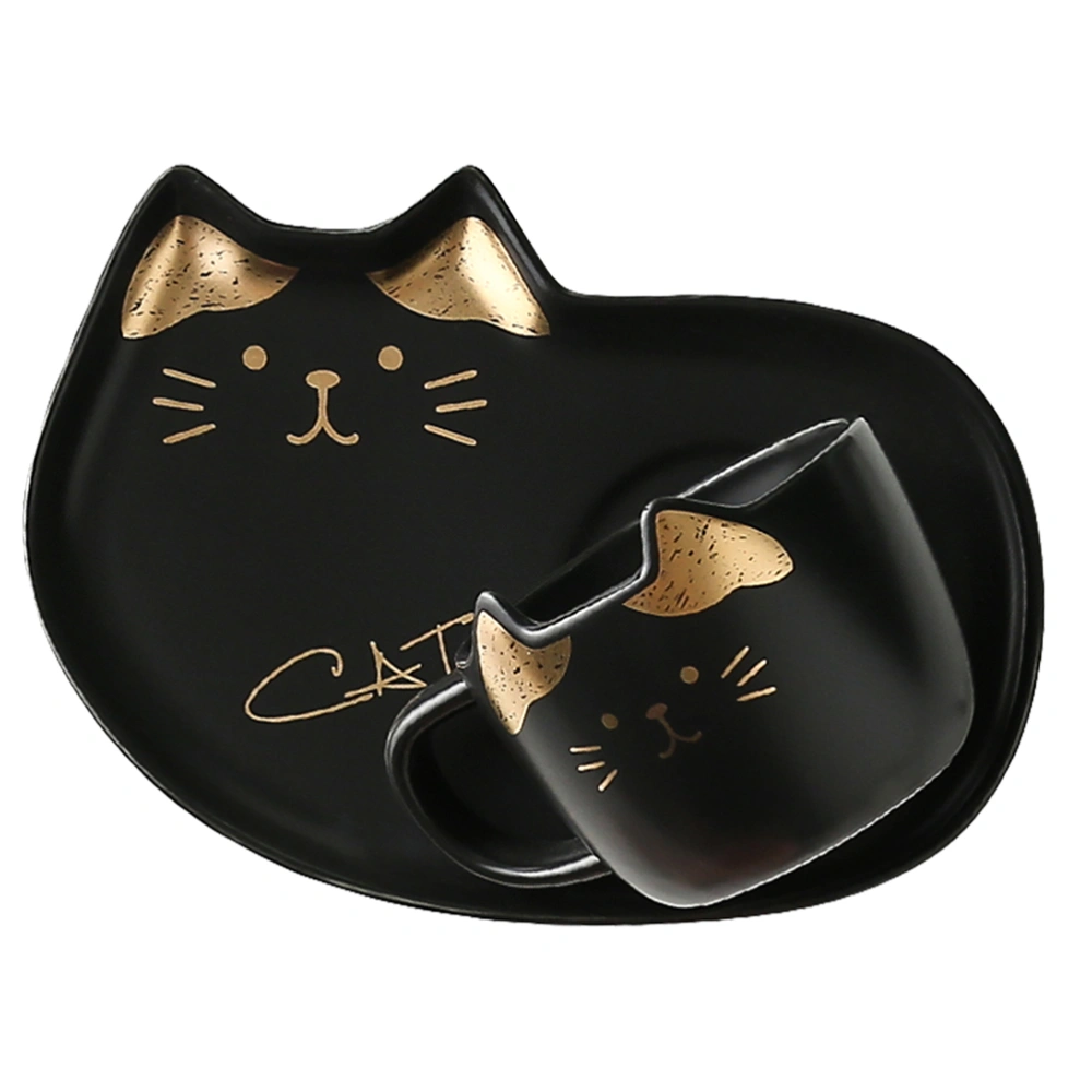 1 Set Ceramic Mug Cup Lovely Cat Design Water Cup Saucer for Home Office