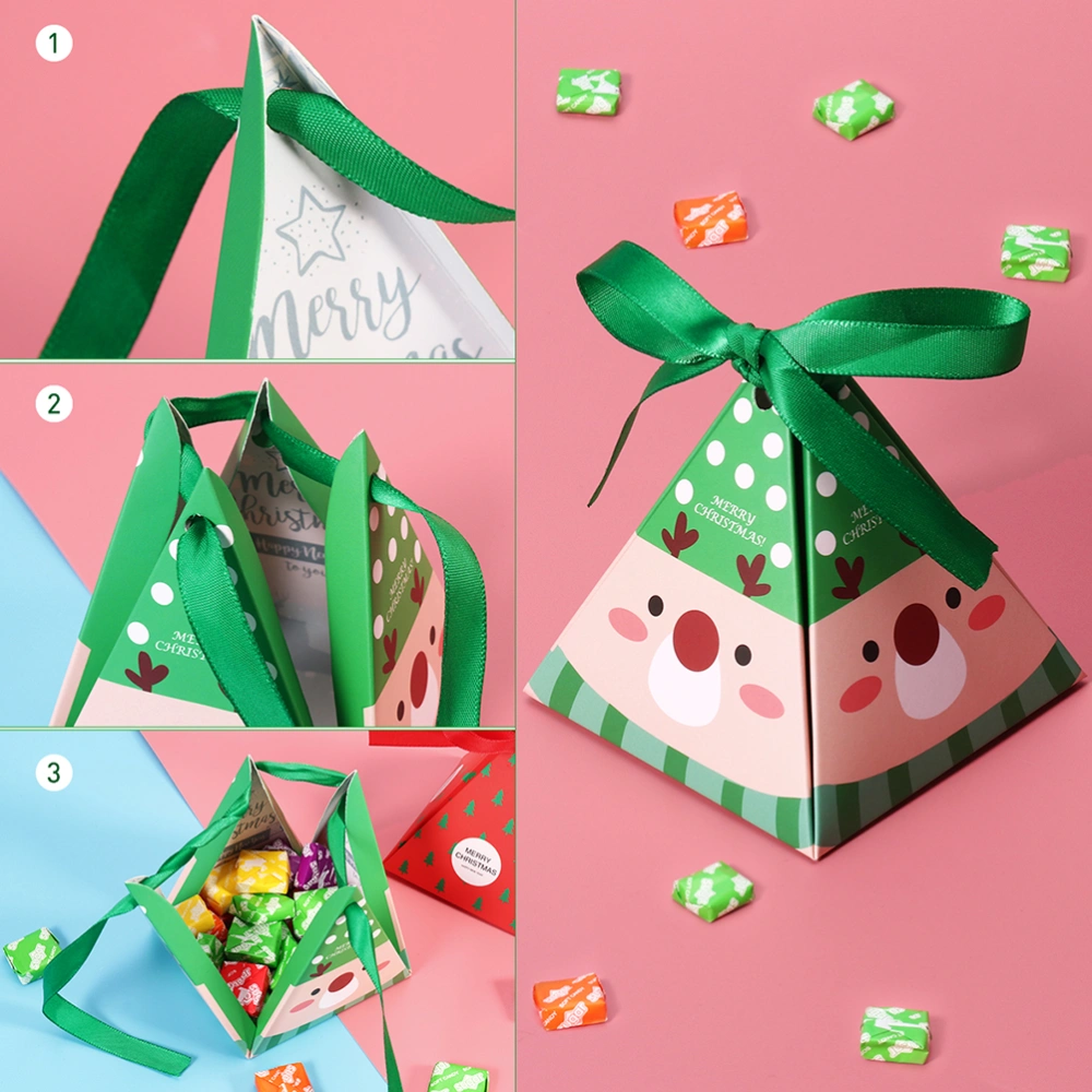 1 Set Elk and Striped Pattern Pyramid Candy Box Chocolate Gift Boxes for Christmas Party (Green)