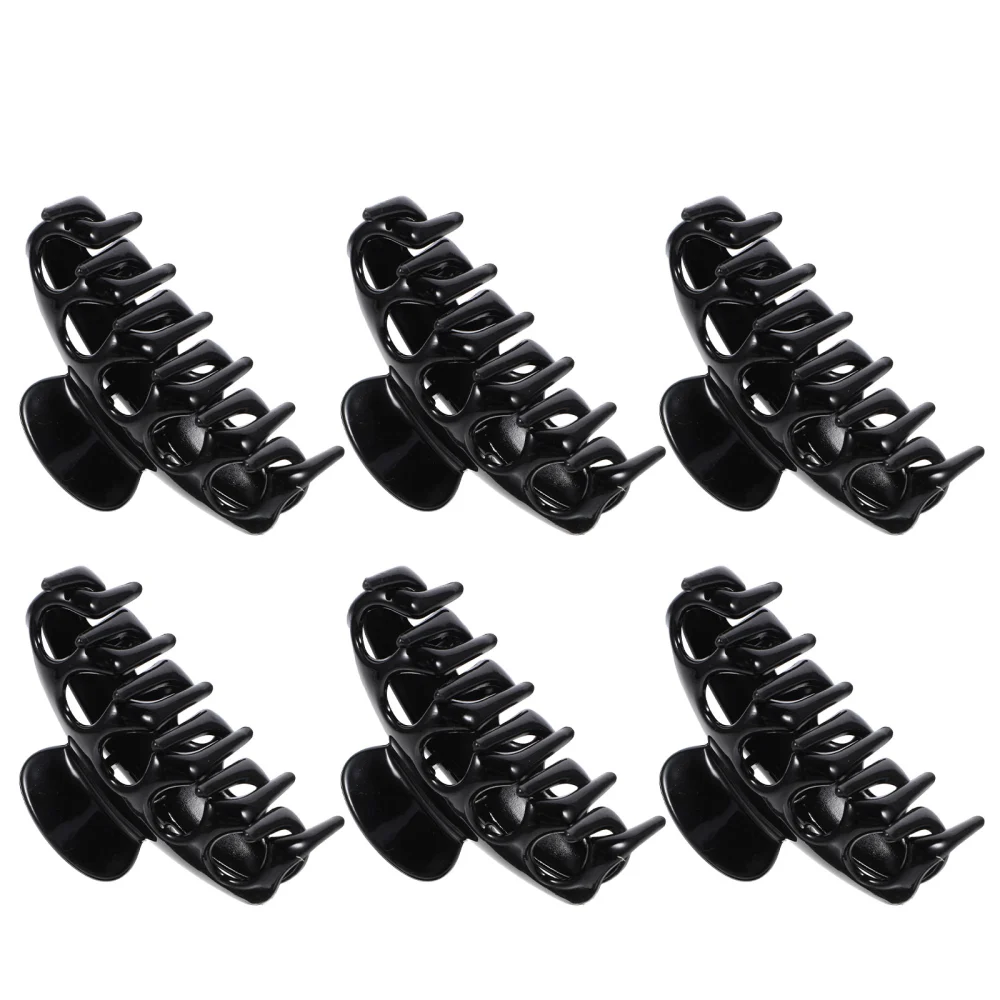 6pcs Fashion Plastic Hair Claws Black Shower Hair Clip Ponytail Holder Gripper for Women Girls