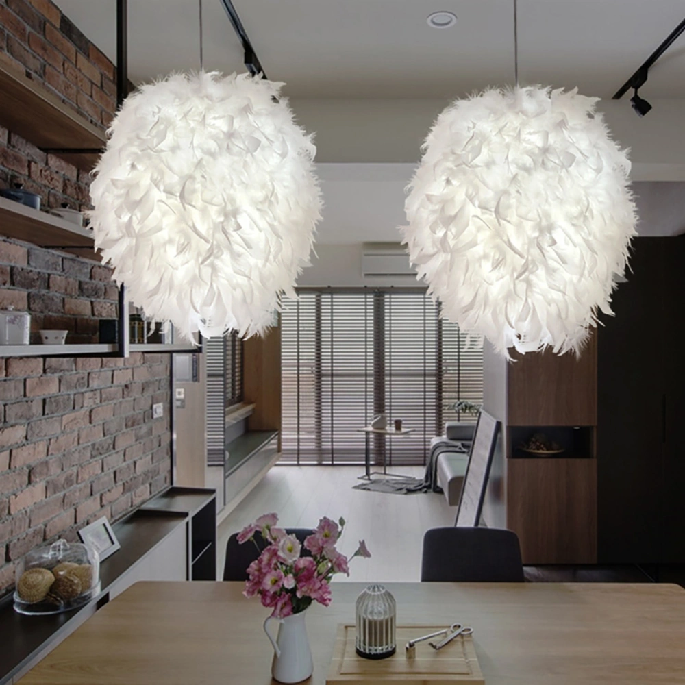 Simple Nordic Style Egg-shaped Feather Chandelier Warm Bedroom Feather Ceiling Light White Light Color Pendant Light (With 12W Bulb)