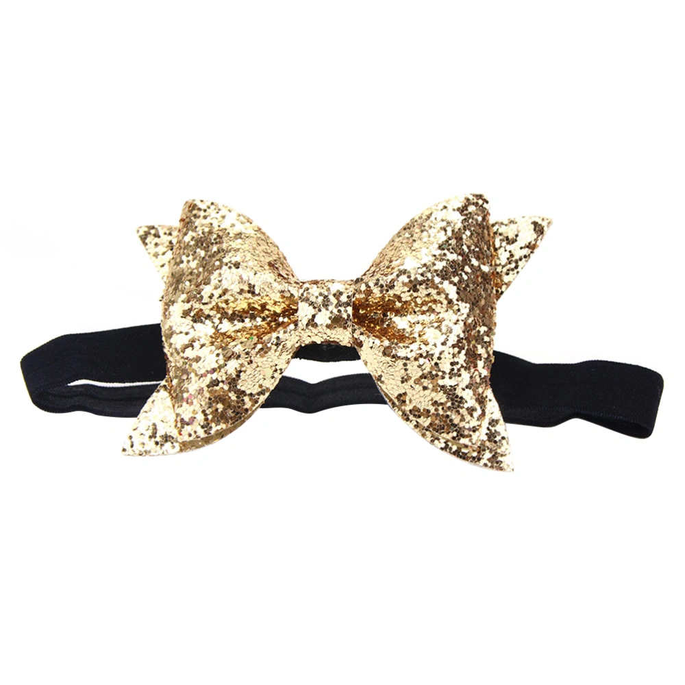 Baby Headbands Bowknot Sequin Hair Bands Bows Hair Accessories for Newborn Toddler and Children (Light Gold)