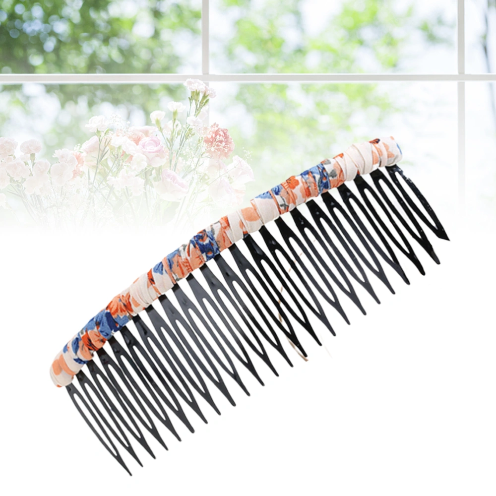 5pcs Plastic Hair Clip Combs Fabric Floral Pattern Hair Side Combs Wide Non-slip Bangs Clip (Mixed Color)