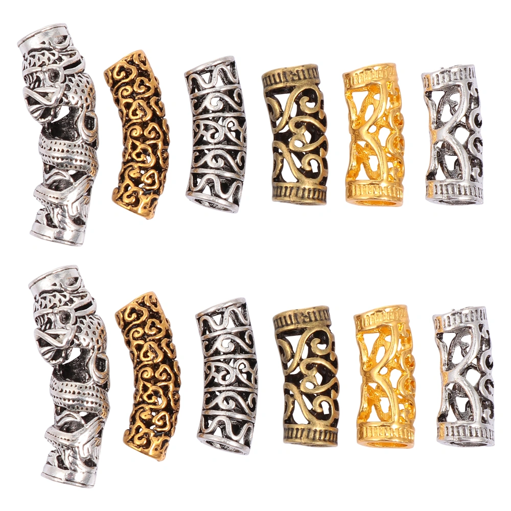 12pcs Vintage Alloy Dreadlock Beads Hollow out Hair Cuffs for Women Men