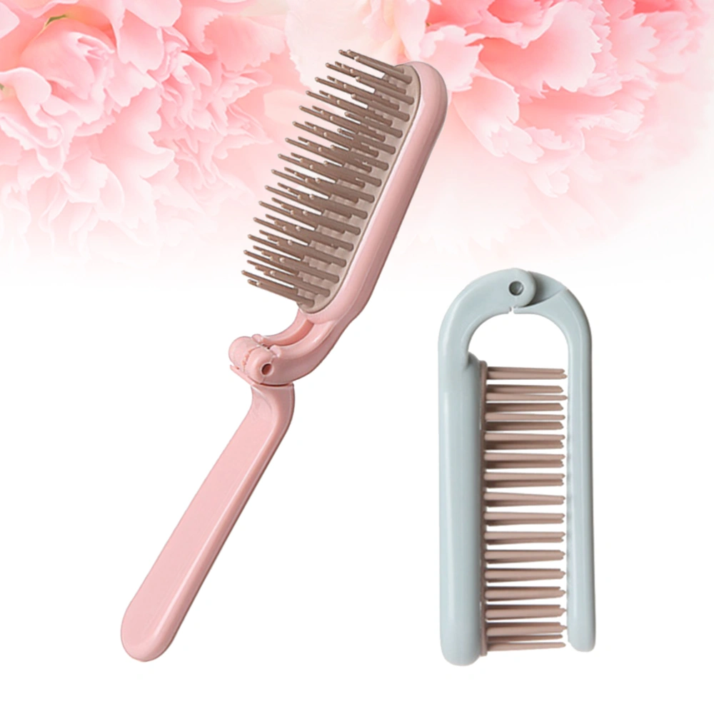 2pcs Practical Fodable Hairdressing Comb Anti-static Hair Comb Massage Comb Useful Hair Care Accessory Curling comb for Daily Use (Pink, Blue)