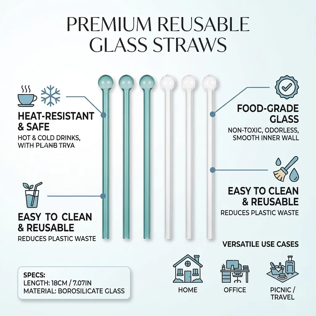 6pcs Reusable Straws Reusable Drinking Straw Beverage Straws Glass Drinking Straws