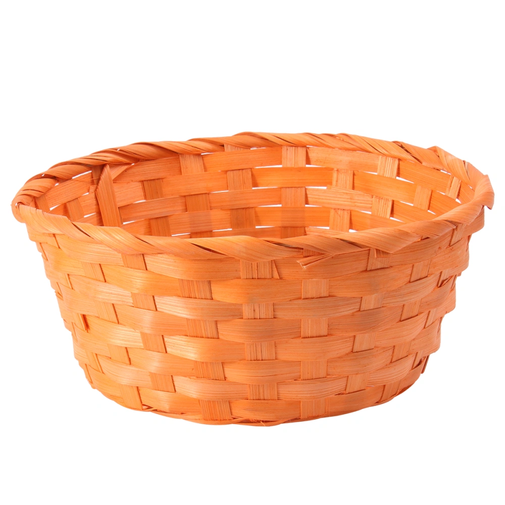 1Pc Bamboo Woven Basket Round Eggs Basket Easter Props Decorative Basket for Easter Children's Day (Orange)