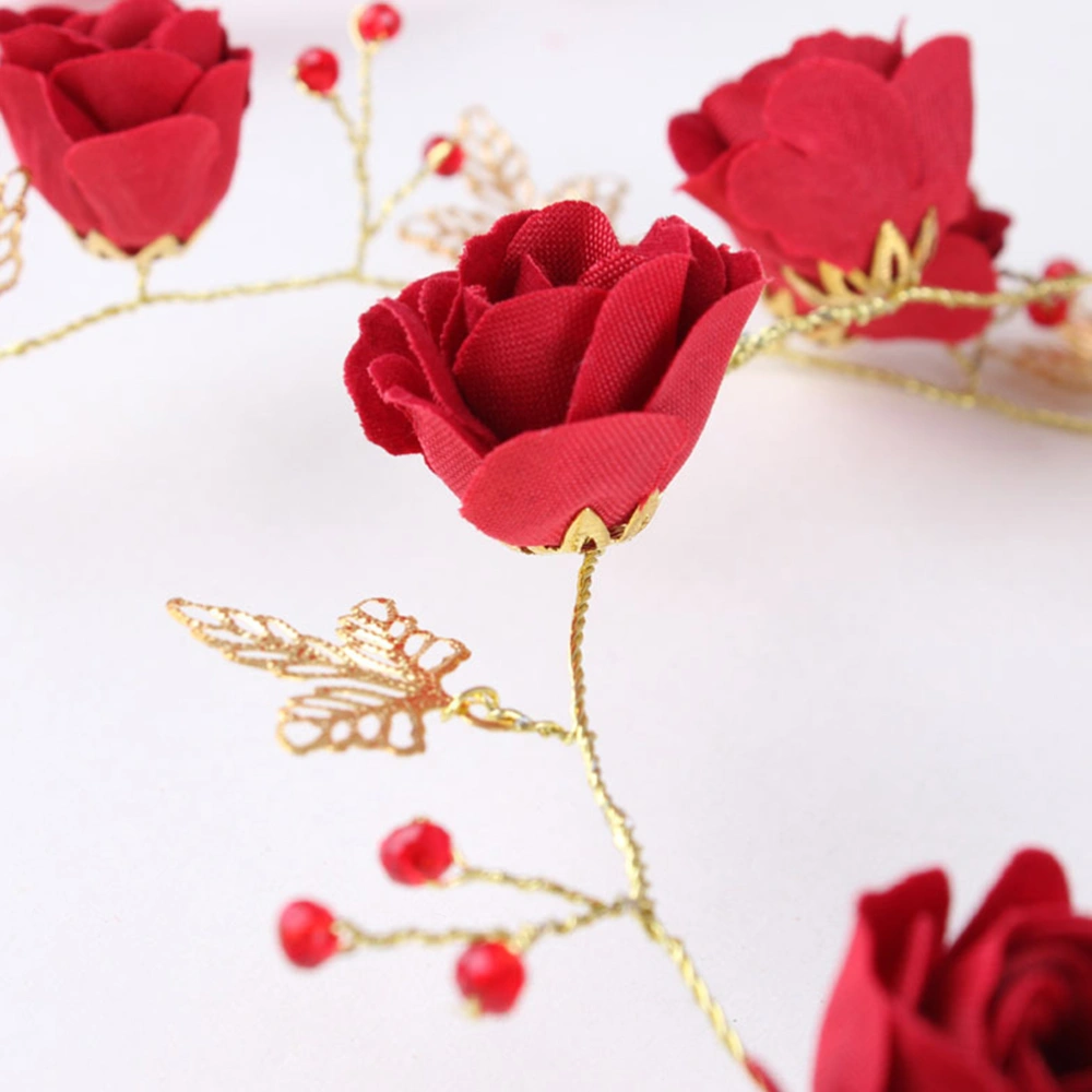 Red Rose Flower Shaped Alloy Headband Hair Wedding Bridal with Beads Hair Clasp Hair Band Hair Accessories Dress Accessories for Women