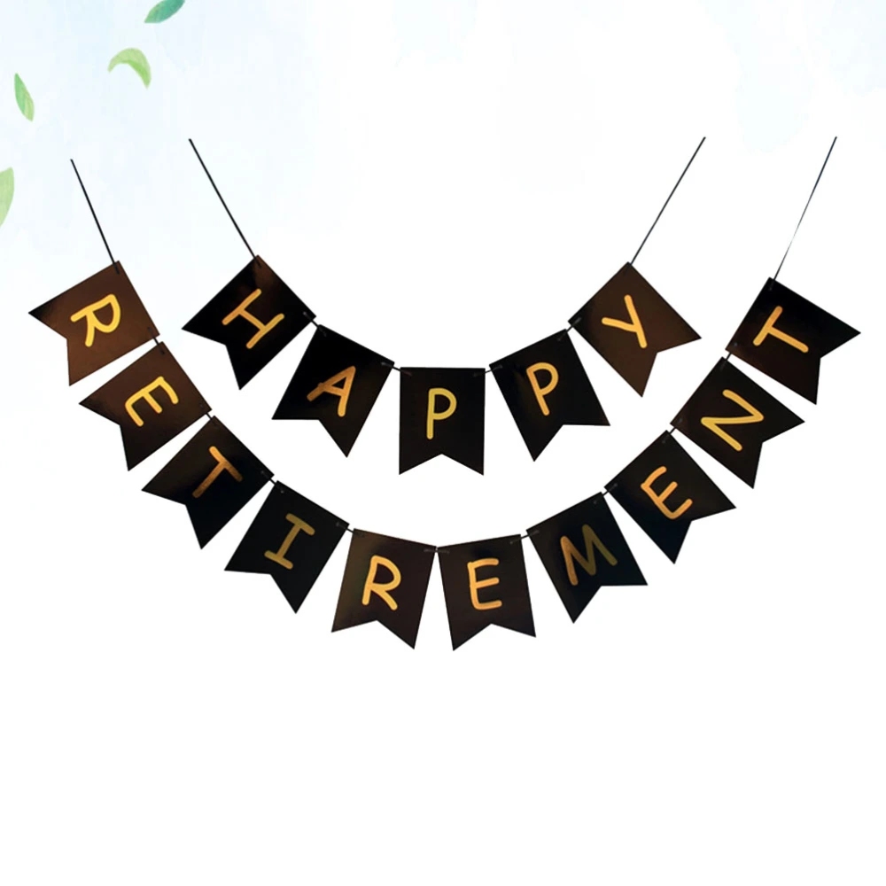 1 Set Retirement Paper Photo Banners Glitter Letter Printing Flag Set Photo Bunting Party Layout for Retirement Party (HAPPY RETIREMENT Pattern)