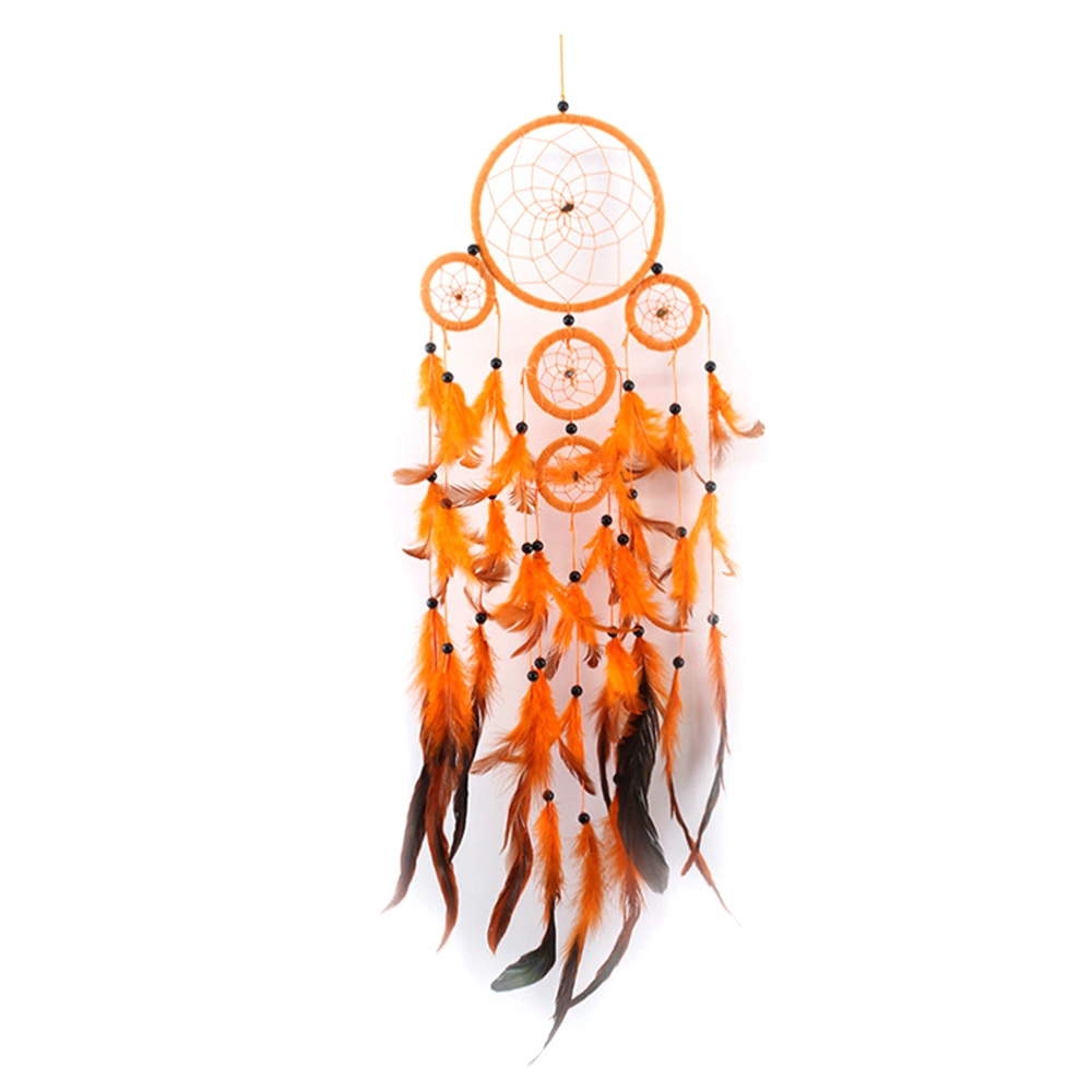 Orange Dream Catcher Handmade Dreamcatcher with Feather Wall Hanging Home Car Decor Mascot Gifts