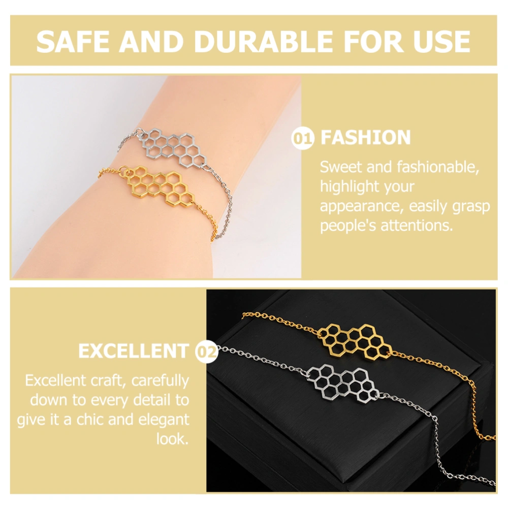 2Pcs Fashion Honeycomb Hexagon Bracelet Geometric Bracelets for Women and Girls