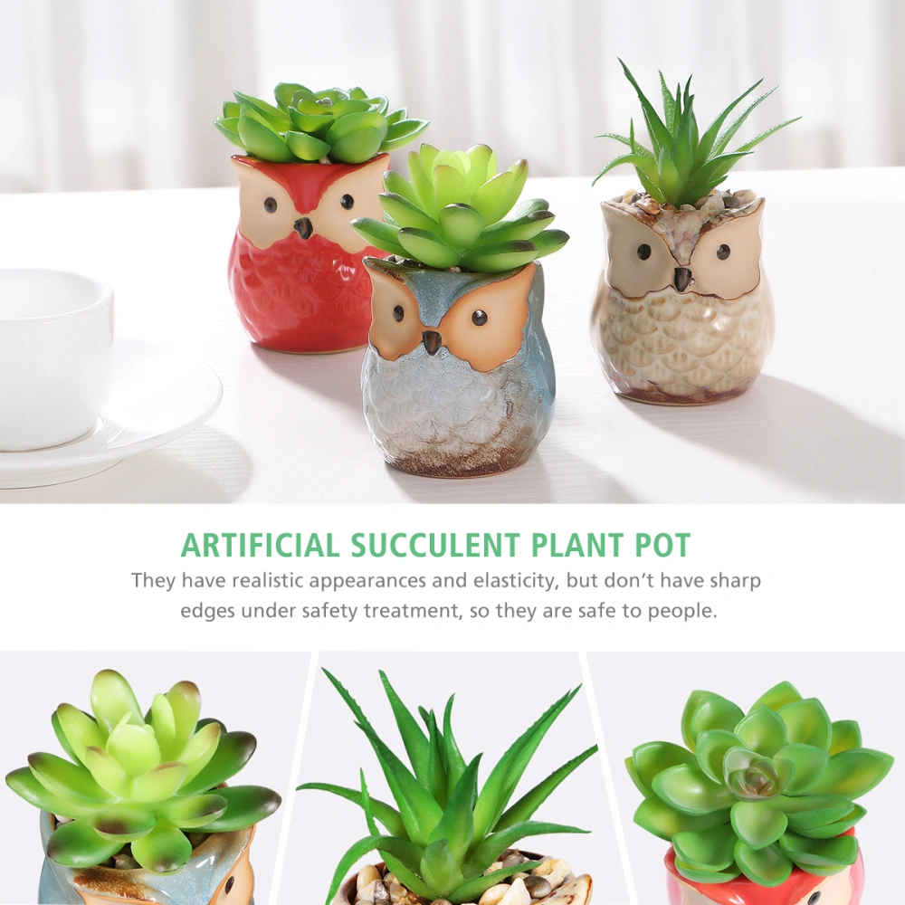 Yardwe 3PCS Artificial Succulent Plant Pot Simulation Green Plants Creative Imitaton Potted Bonsai Decor for Home