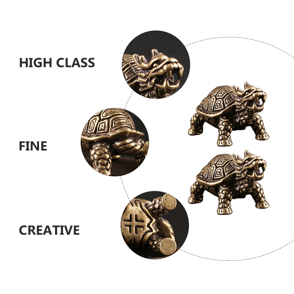 2pcs Antique Style Brass Craft Adornments Dragon Turtle Desktop Ornaments