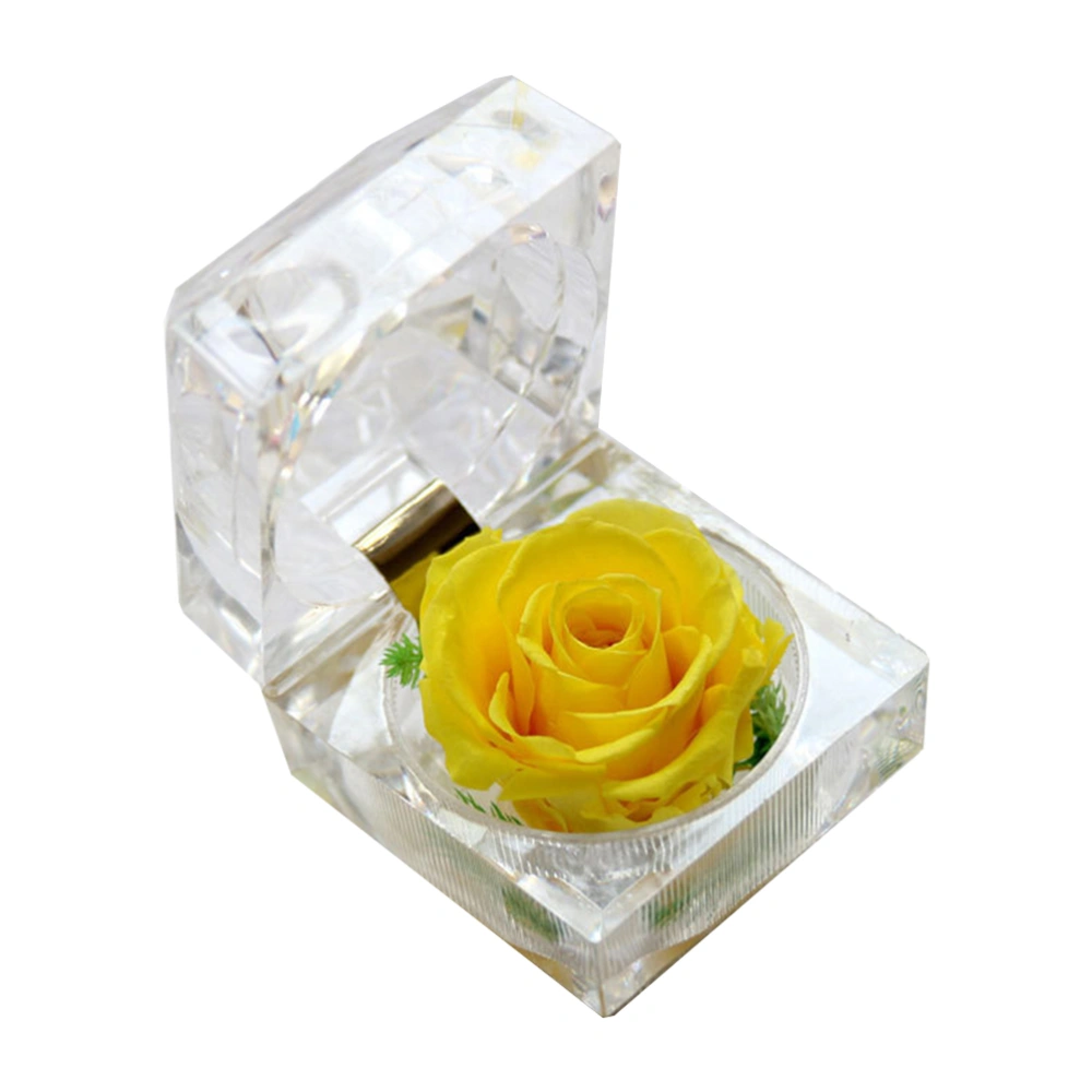 1Pcs Preserved Flower Eternity Rose Never Withered Rose Gift for Valentine's Day Birthday and Anniversary with Drawer Gift Box (Yellow)