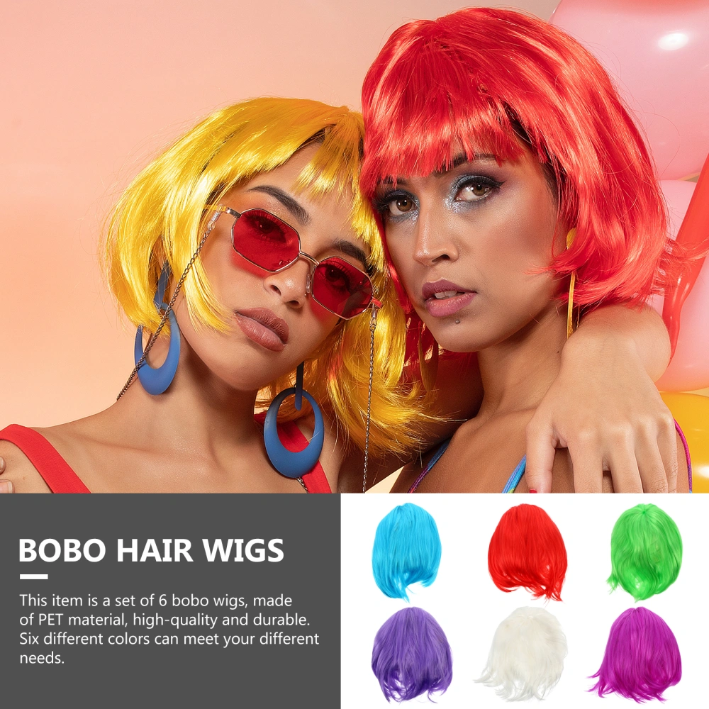 6Pcs Bobo Wigs Short Straight Bob Wigs Cosplay Daily Party Wigs Fashion Headwear