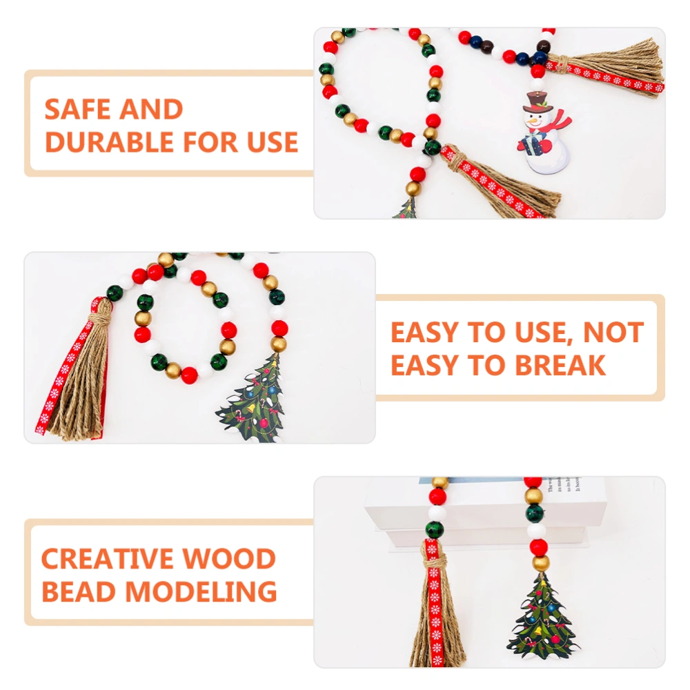 Wood Bead Tassel Pendant Xmas Rustic Wooden Beads String Hanging Bead Pendant