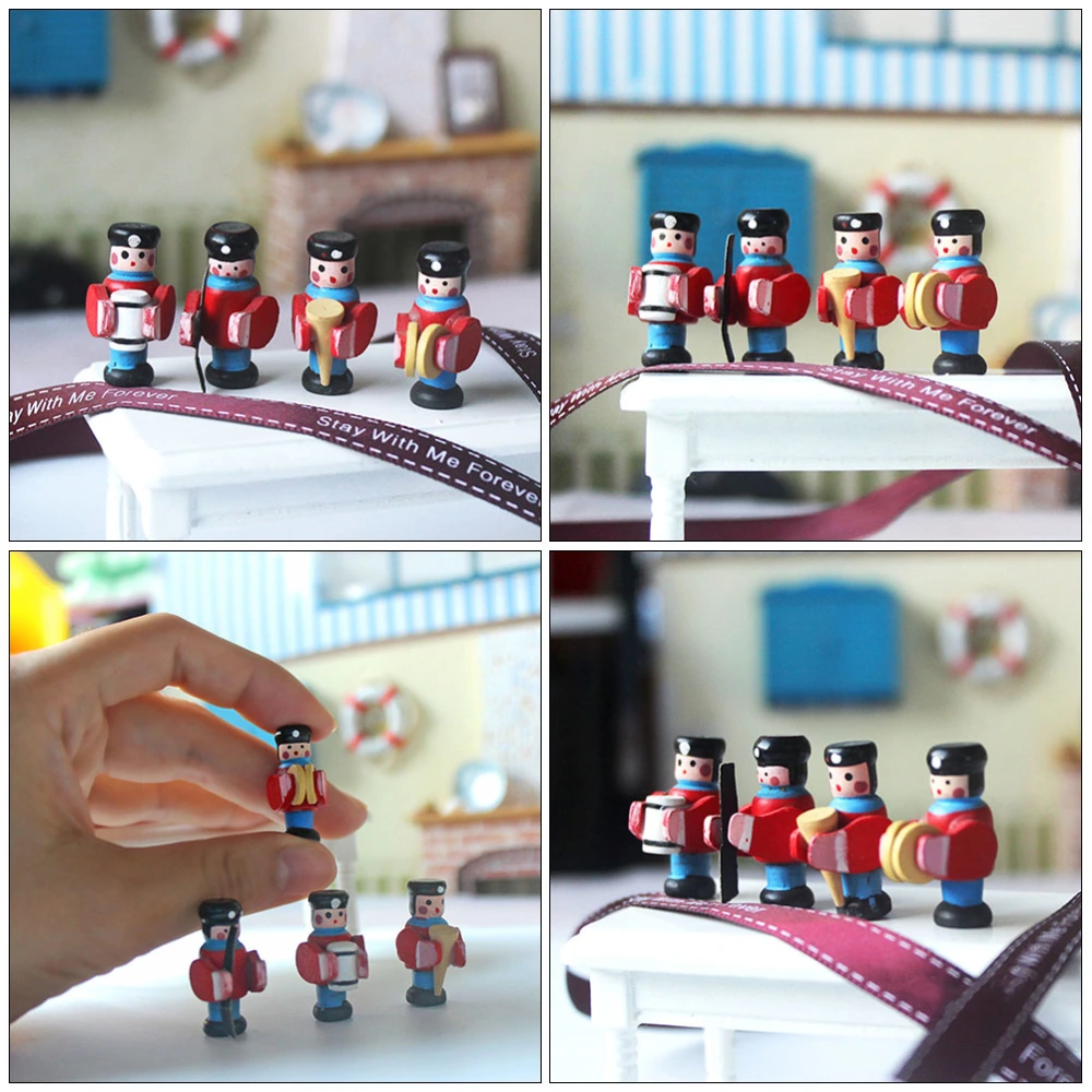 1 Set of Mini Drummer Model Toy Mini House Adornment Wooden Doll Decor