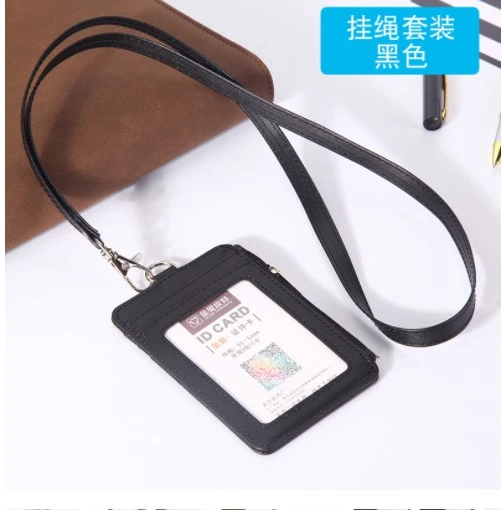 ID Card Holder Card Sleeve Bus Card Holder Work Card Protector Hanging Card Case with Lanyard