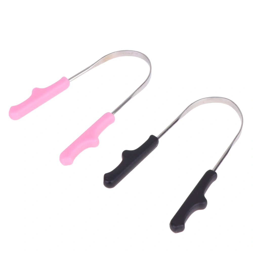 2pcs Stainless Steel Tongue Cleaner Tongue Scrapers Oral Health Care Tool for Adults Kids (Black+Pink)