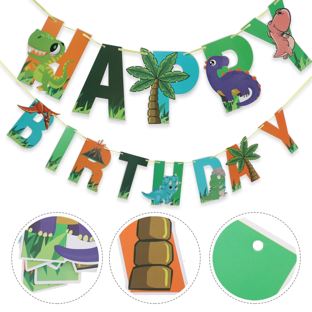 Hanging Happy Banner Adorable Dinosaur Birthday Party Supply for Boys Girls